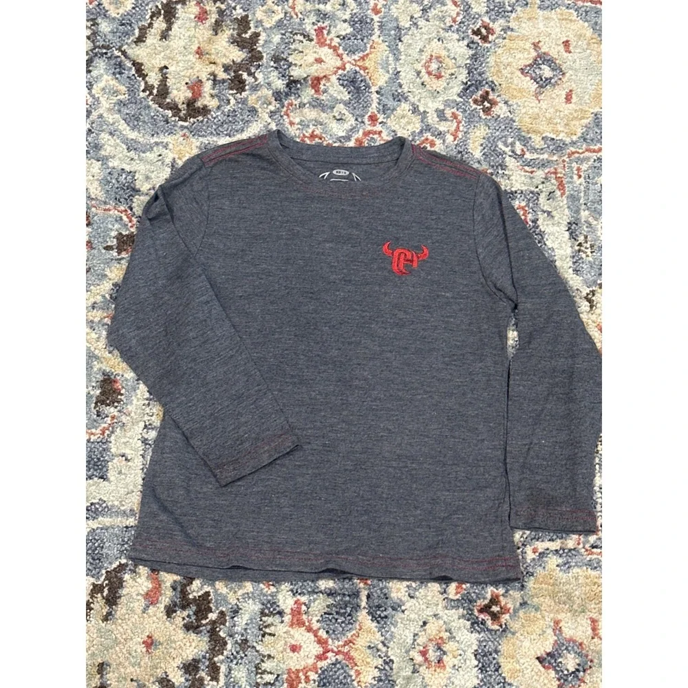 Cowboy Hardware Long Sleeve Tee Boys XS 5 Charcoal Grey Bull Graphic‎ EUC
